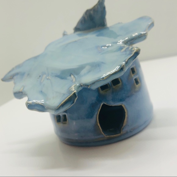 Wardell Pottery Leaf Spirit House Blue Glaze Fairy Soul Yard Art Sculpture - Picture 10 of 12